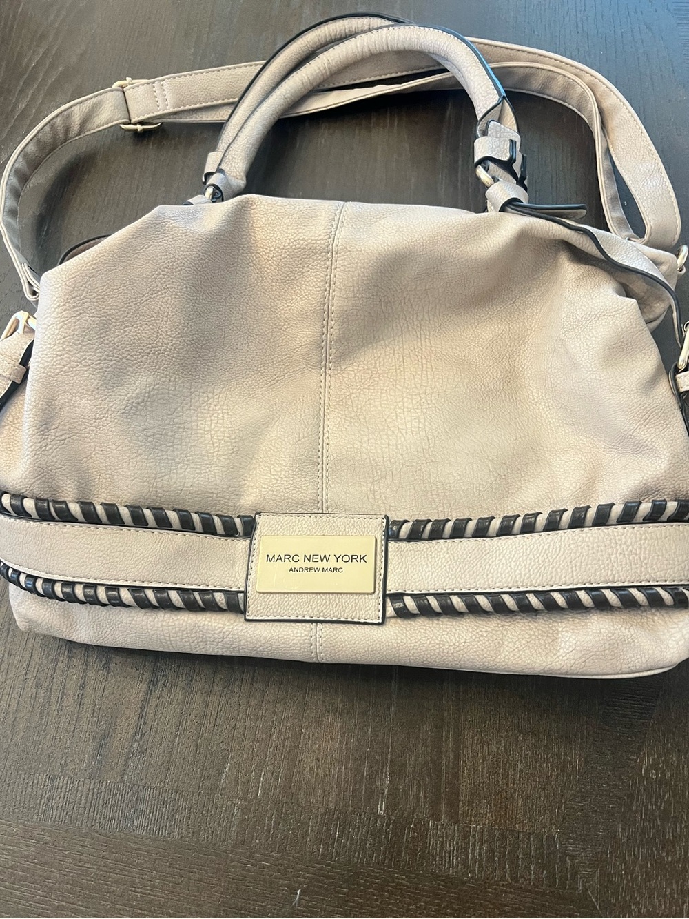Marc New York Beige Vegan Leather Shoulder Bag With Decorative Braiding